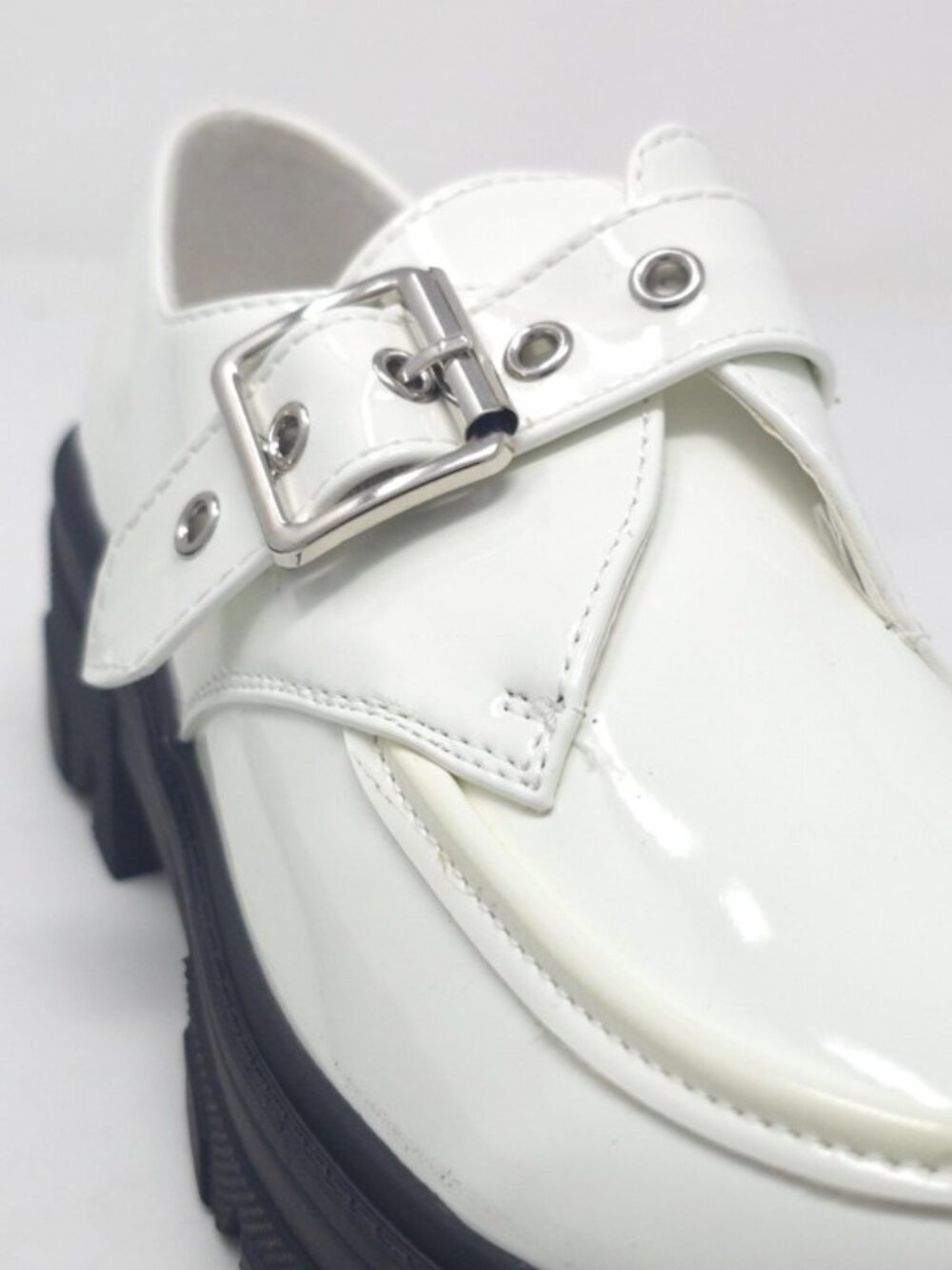 White Chunky Platform Loafers Buckle Strap Lug Sole Slip On Casual Trendy - Picture 6 of 9
